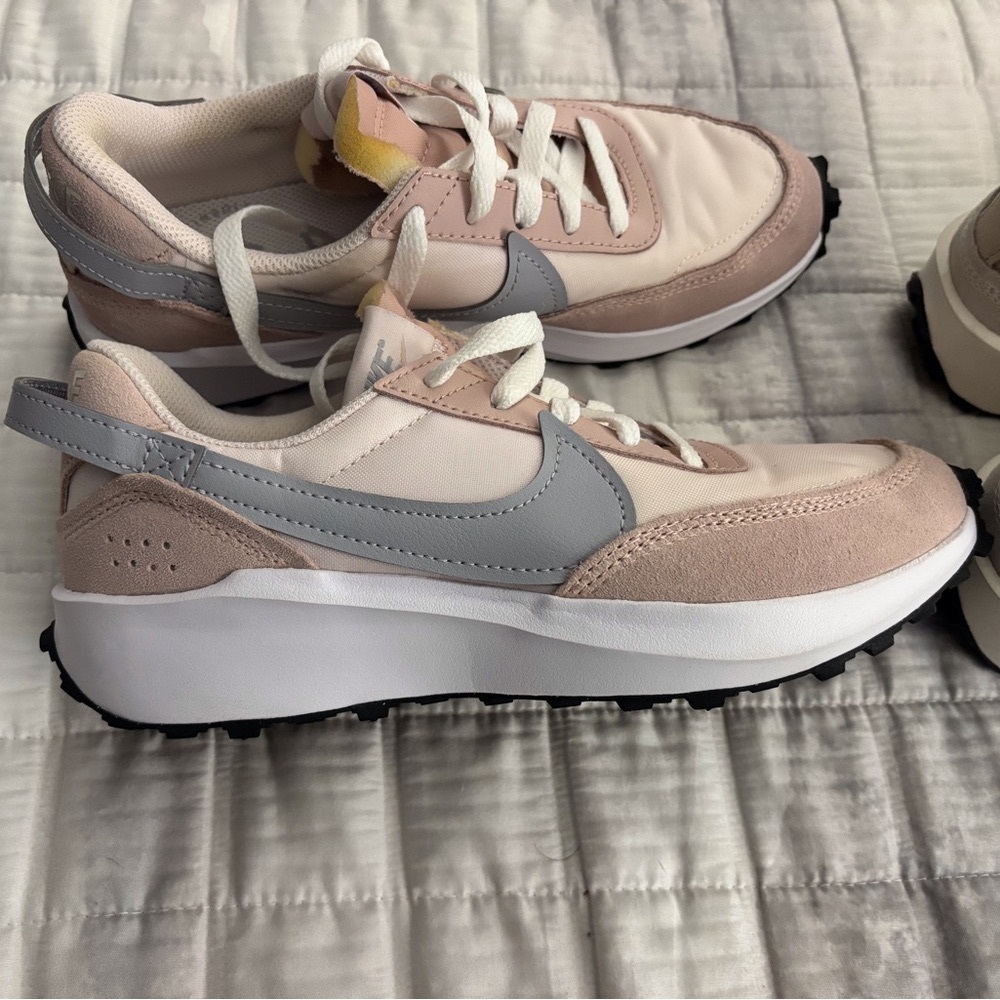 Nike Women's pink Blush Gray waffle Sneakers and tan and gold waffle sneakers